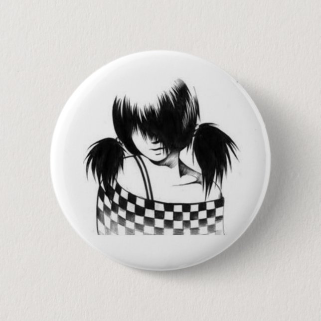 Side-Swept Bangs Girl 2 Inch Round Button (Front)
