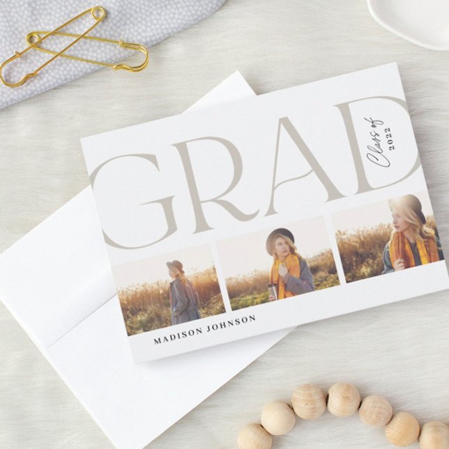 Side Typography Graduation 2022 3 Photo Party Grey Invitation (Creator Uploaded)