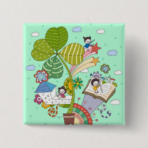 Side view of children studying by potted plant 2 inch square button