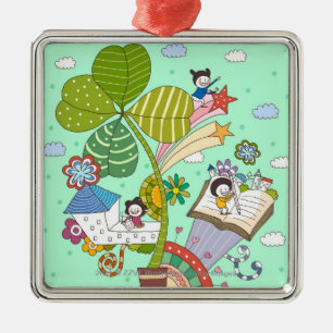 Side view of children studying by potted plant metal ornament