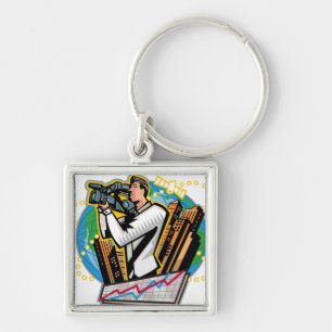 Side view of man shooting keychain