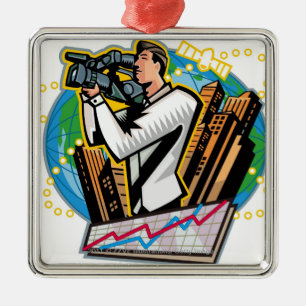 Side view of man shooting metal ornament