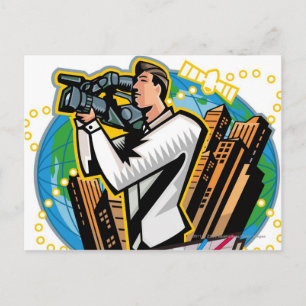 Side view of man shooting postcard