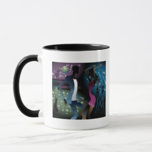 Side view of people dancing by microphone mug