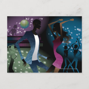 Side view of people dancing by microphone postcard