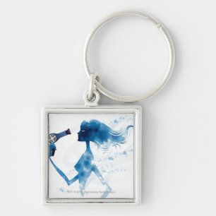 Side view of woman blow drying long hair keychain