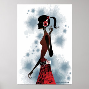Side view of woman listening music poster
