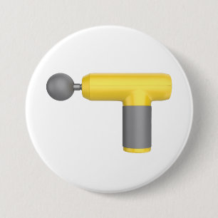 Side view of yellow massage gun 3 inch round button