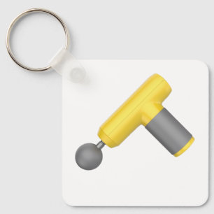 Side view of yellow massage gun keychain