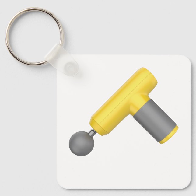 Side view of yellow massage gun keychain (Front)