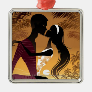Side view of young couple standing in beach metal ornament
