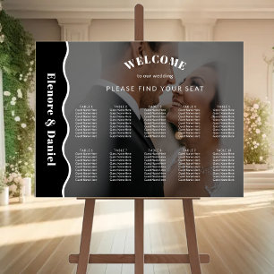 Side Wave Black White Photo Wedding Seating Chart