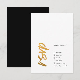 Side Ways Black Gold Foil Modern Simple Wedding RSVP Card