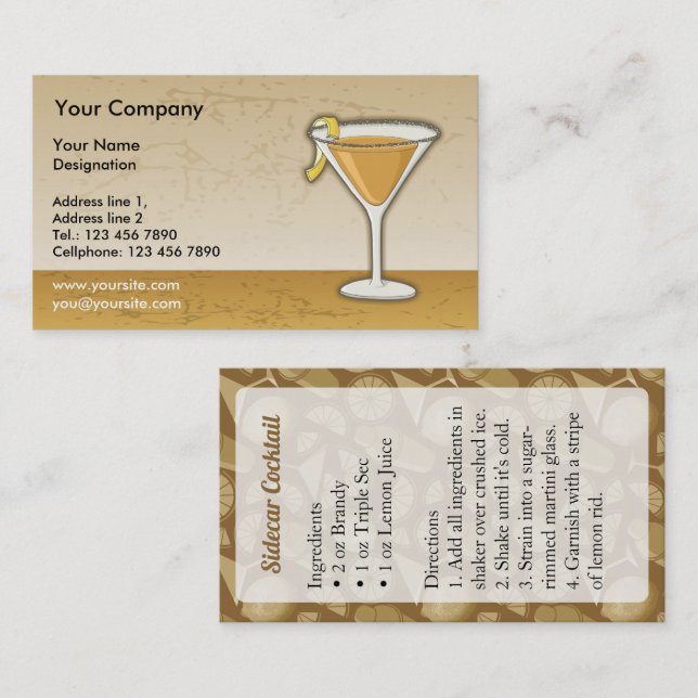 Sidecar cocktail business card (Front/Back)