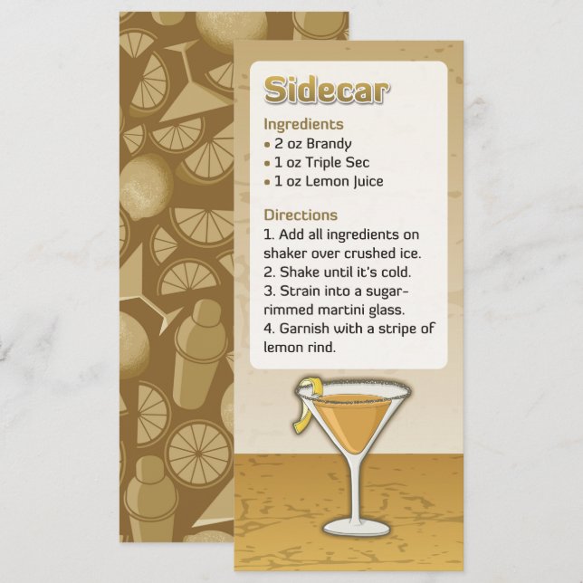 Sidecar Cocktail Recipe Invitation (Front/Back)