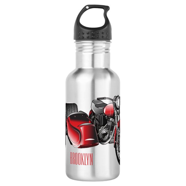 Sidecar motorcycle cartoon illustration  532 ml water bottle (Front)