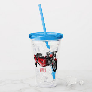 Sidecar motorcycle cartoon illustration  acrylic tumbler