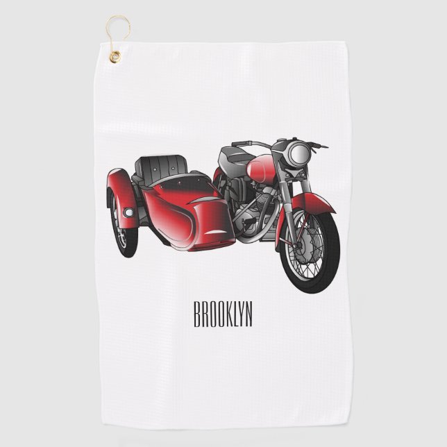 Sidecar motorcycle cartoon illustration  golf towel (Front)