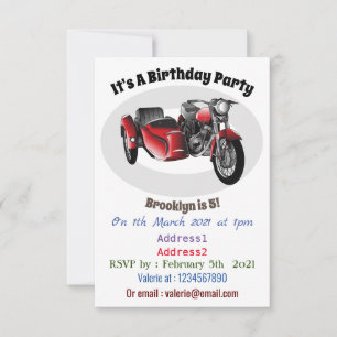 Sidecar motorcycle cartoon illustration  invitation
