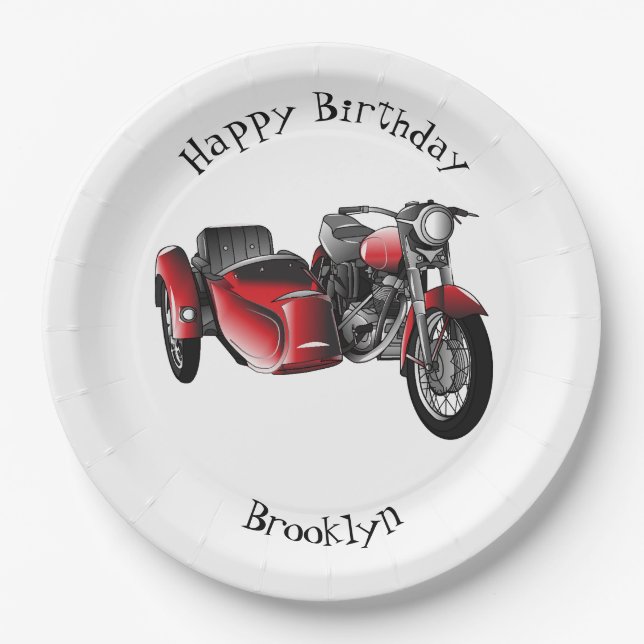 Sidecar motorcycle cartoon illustration  paper plate (Front)