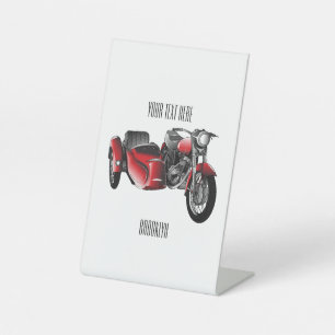Sidecar motorcycle cartoon illustration  pedestal sign