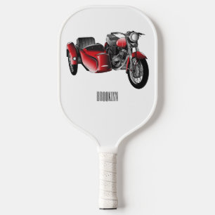 Sidecar motorcycle cartoon illustration pickleball paddle