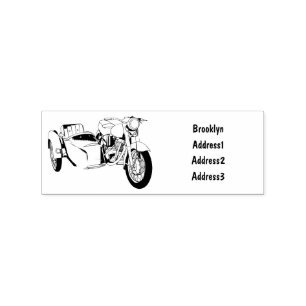 Sidecar motorcycle cartoon illustration  rubber stamp