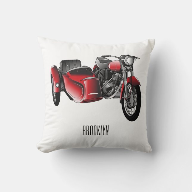 Sidecar motorcycle cartoon illustration  throw pillow (Front)