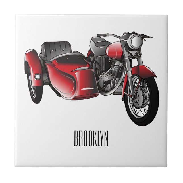 Sidecar motorcycle cartoon illustration  tile (Front)