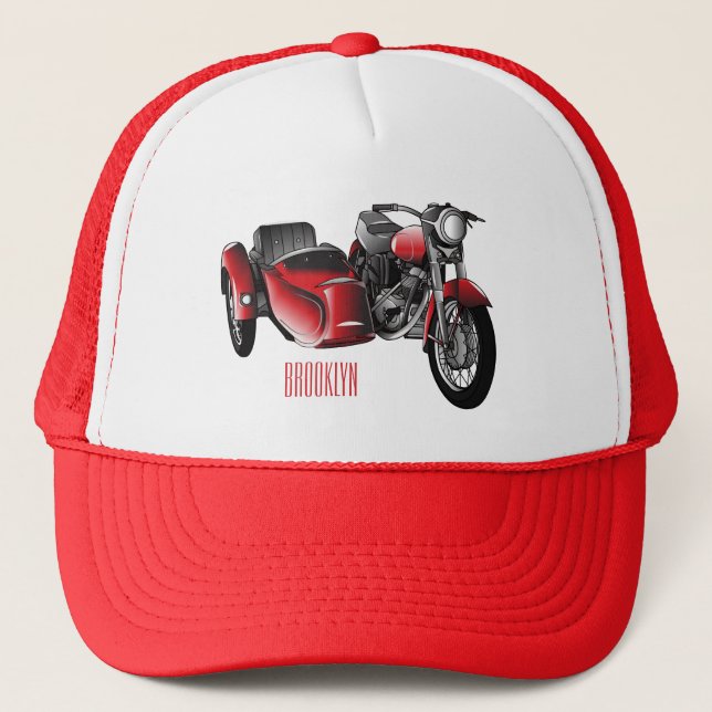 Sidecar motorcycle cartoon illustration  trucker hat (Front)
