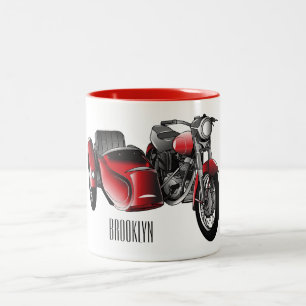 Sidecar motorcycle cartoon illustration Two-Tone coffee mug