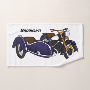 Sidecar purple motorcycle illustration bath towel set