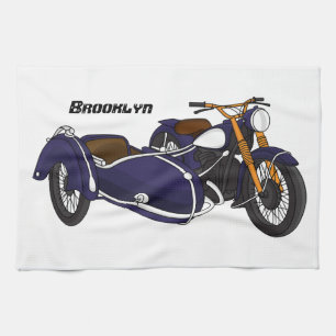 Sidecar purple motorcycle illustration kitchen towel