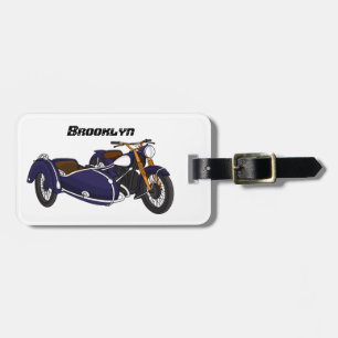 Sidecar purple motorcycle illustration luggage tag