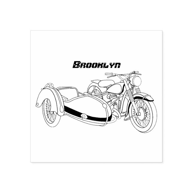 Sidecar purple motorcycle illustration rubber stamp (Imprint)
