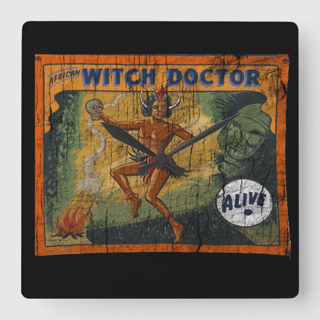Sideshow Banner Witch Doctor Square Wall Clock (Front)