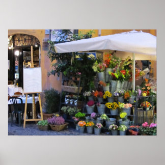 Sidewalk Flower Shop in Rome Poster