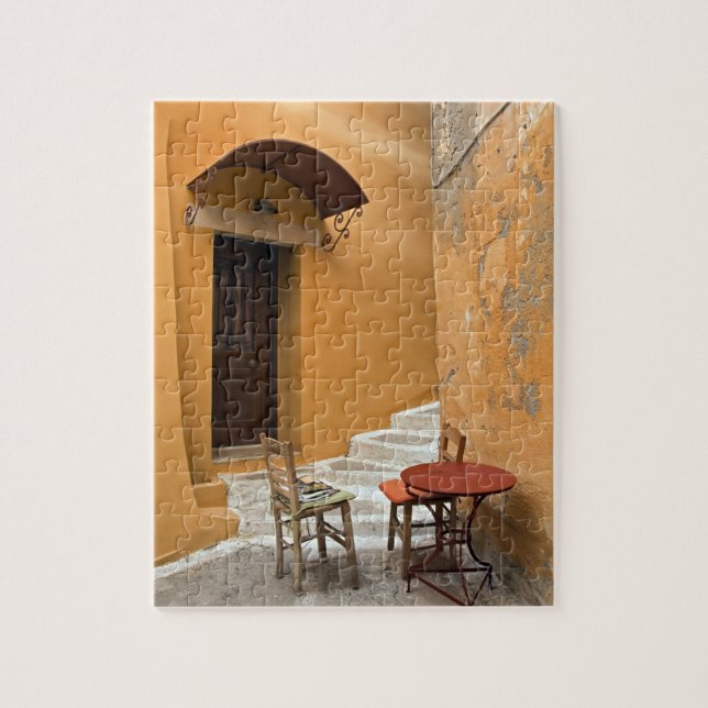 Sidewalk table setting, Chania, Crete, Greece Jigsaw Puzzle (Vertical)