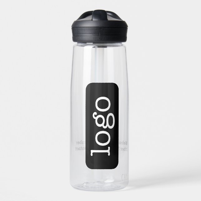 Sideways Business Logo Branding - QR Code - Text Water Bottle (Front)