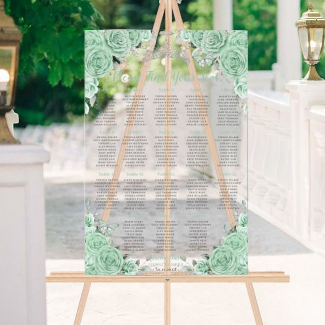 Siège en argent de Quinceañera Mint Green Floral (Créateur téléchargé)