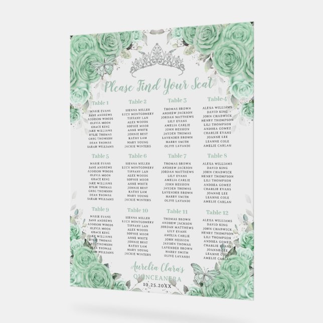 Siège en argent de Quinceañera Mint Green Floral (Angle)