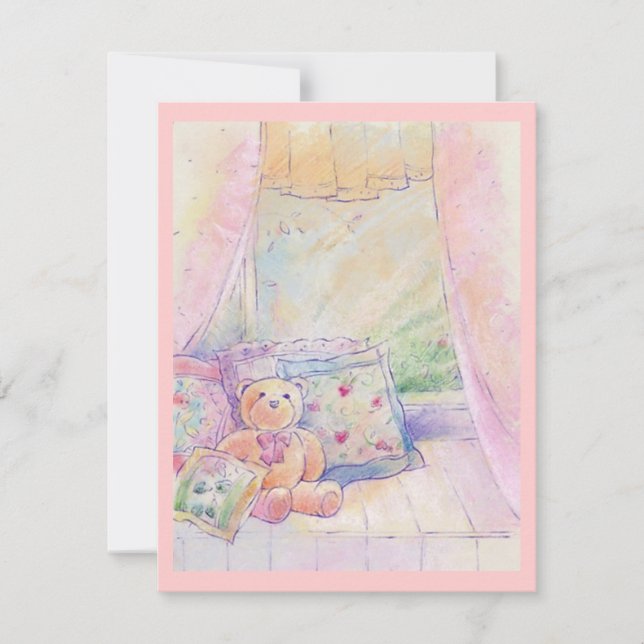 Sièges à fenêtre Teddy Bear Joli rose Invitations (Devant)