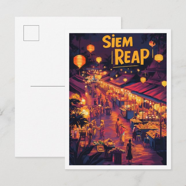 Siem Reap Cambodia Art Vintage Travel Illustration Postcard (Front/Back)