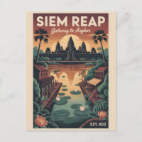 Siem Reap Cambodia Retro Travel Poster Art