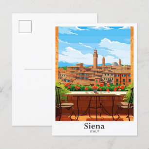 Siena Italy Art Travel Vintage Illustration Postcard