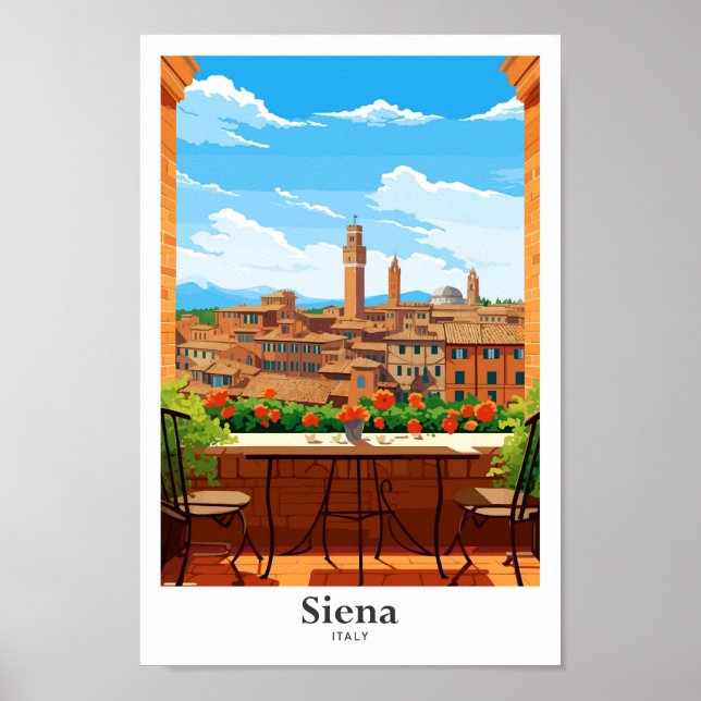 Siena Italy Art Travel Vintage Illustration Poster (Front)