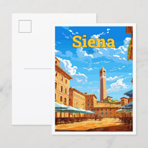 Siena Italy Travel Art Vintage Illustration Postcard