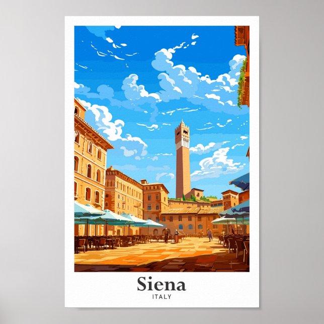Siena Italy Travel Art Vintage Illustration Poster (Front)