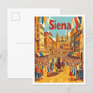 Siena Italy Vintage Travel Illustration Postcard