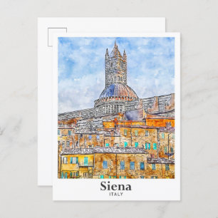 Siena Italy Watercolor Sketch Hand Drawn Postcard